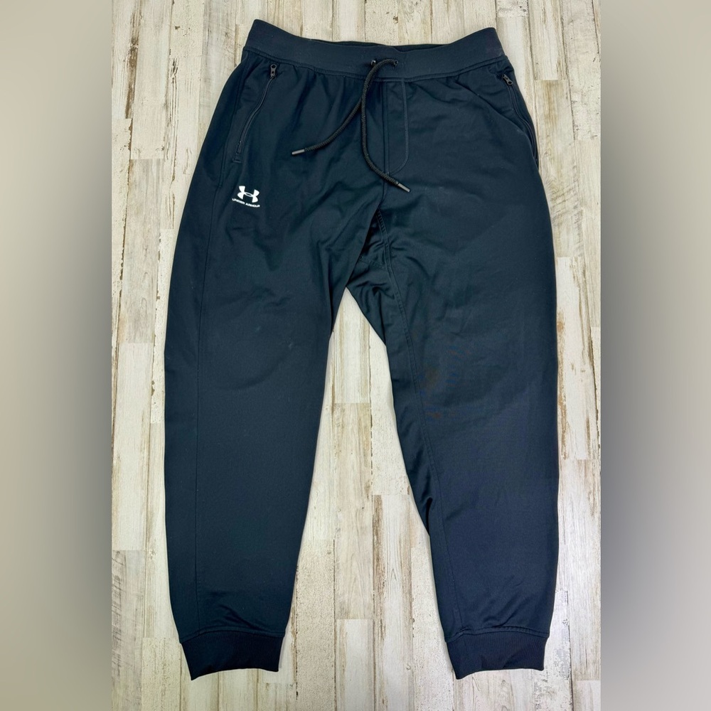 Under Armour Joggers Mens XL Black Drawstring Fleece Pocket Sweatpants Tapered - Picture 2 of 10